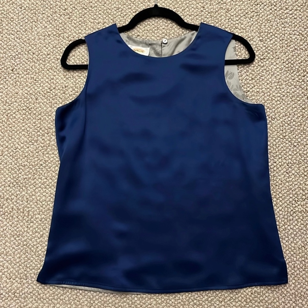 Talbots 100% Silk Sage or Moss Green / Royal Cobalt  Blue Reversible Top